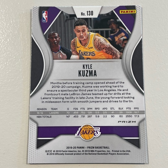 2019-20 KYLE KUZMA LAKERS Red Wave Prizm Basketball Card #130 - Picture 2 of 2